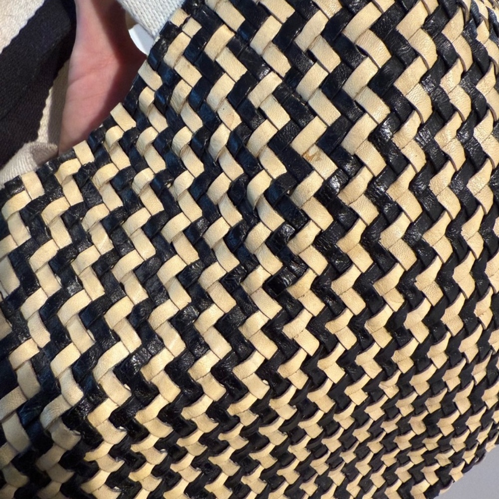• Clare V • Bateau Woven Leather Tote Black and Cream Zig Zag - Picture 12 of 12